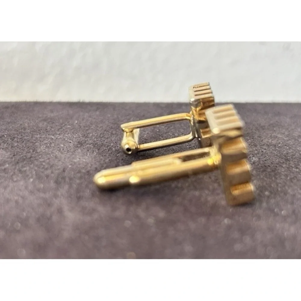 Vintage Gold-Tone 3D Geometric Checker Cufflinks Retro Brutalist VGUC
